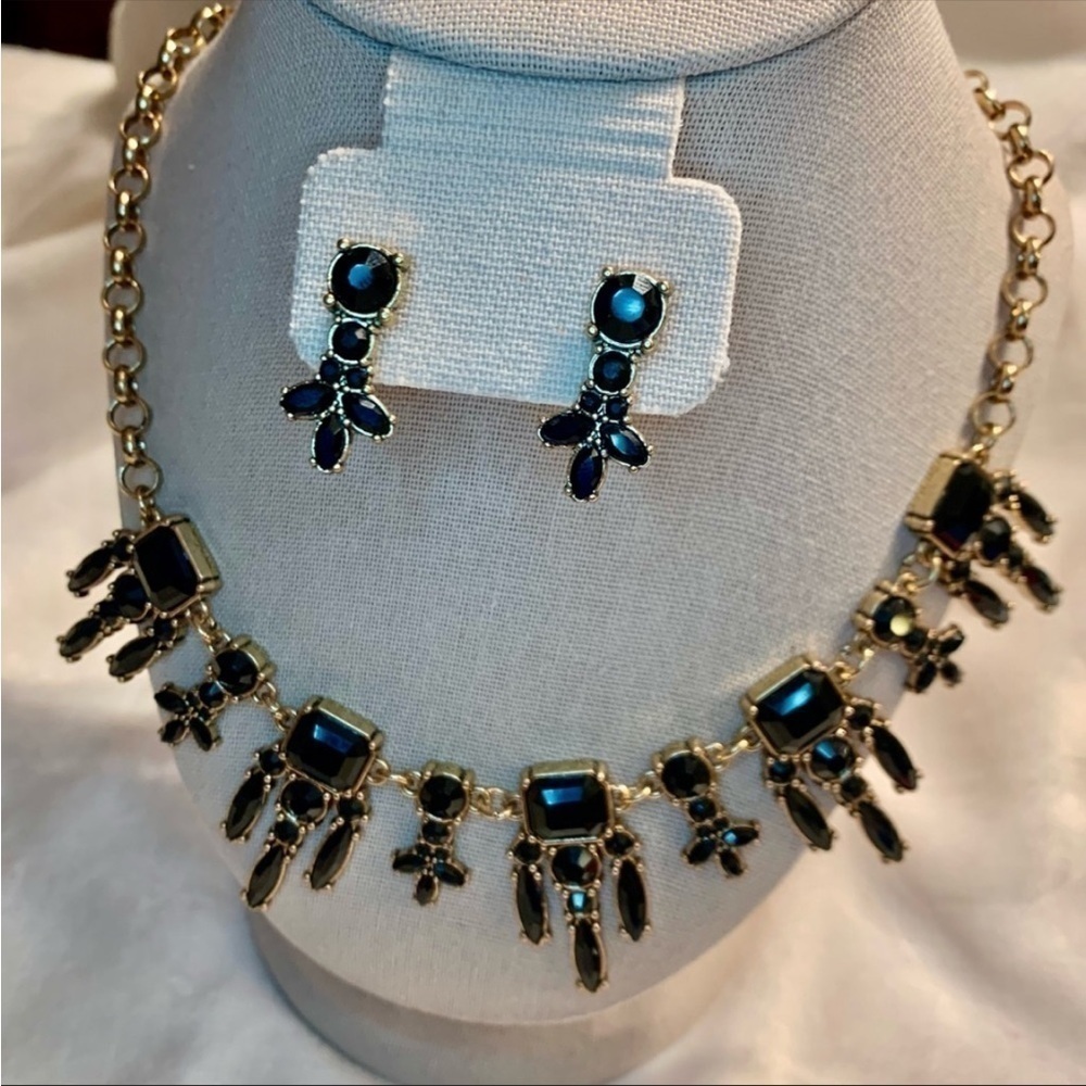 NWT Tribal Set Necklace & Earrings IMAN Gold-Tone Shiny Black Bib Necklace Gift - Picture 6 of 16